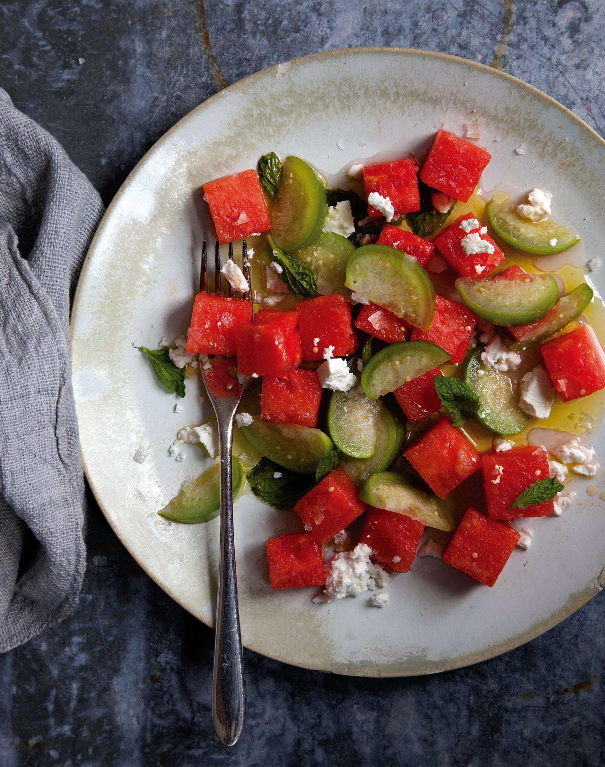 Watermelon and Tomatillo Salad with Feta Cheese | Salted and Styled